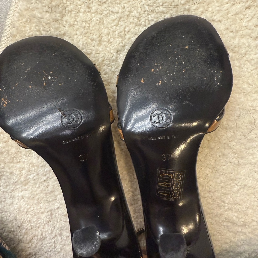 Brown Chanel crystal anklet sandals 37 - Picture 3 of 5